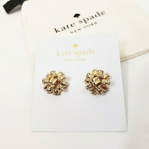 *Last Chance* NWT Kate Spade Bourgois Bow Gold Pave Stud Earrings Holiday - Picture 3 of 6
